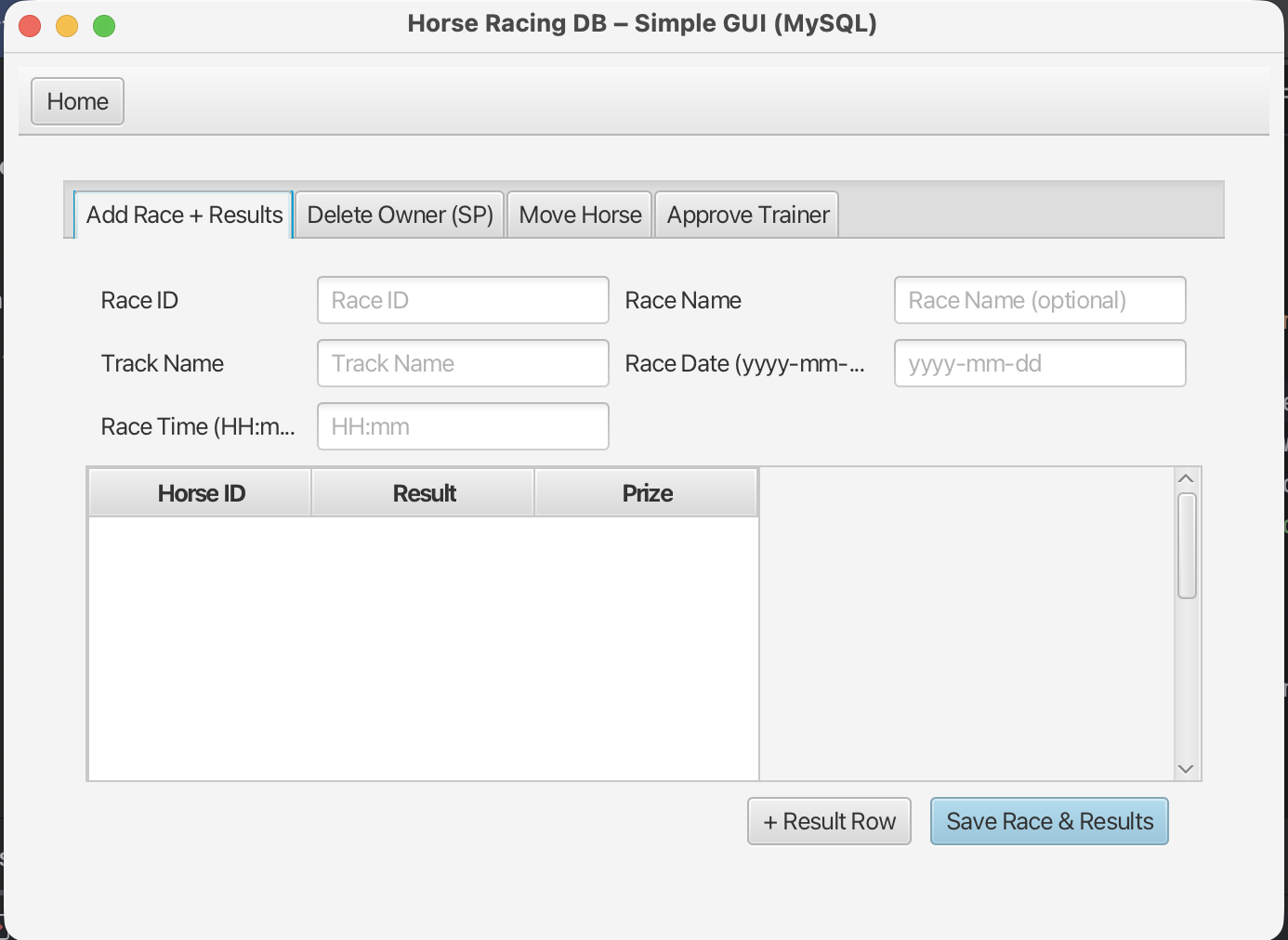 Horse Database Project-Admin page